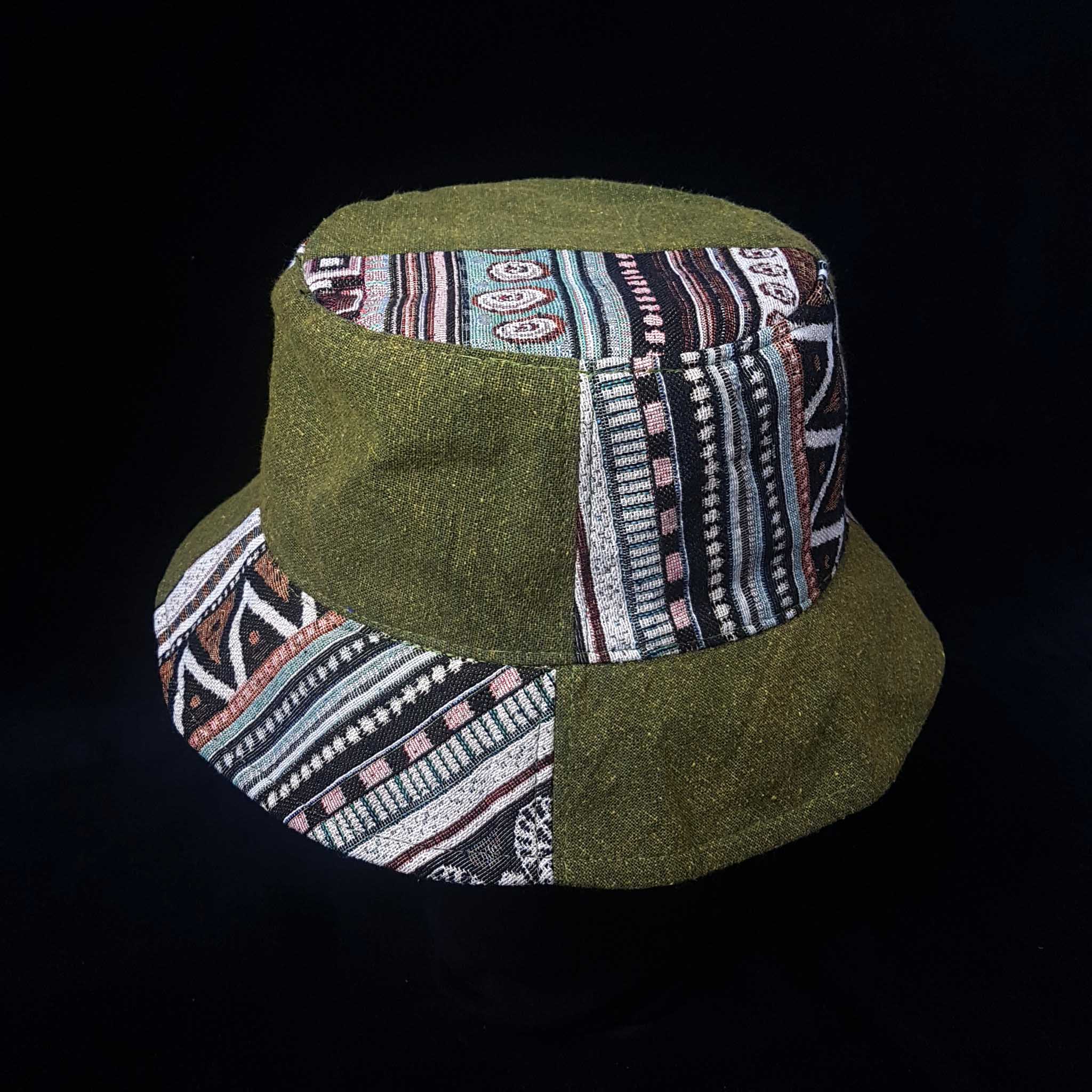 Green White Hill Tribe Festival Patchwork Bucket Hat | SHRINE HATS - SHRINE