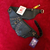 Black Textured Leather and Brass Pocket Belt