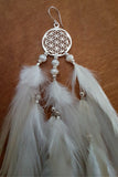 White Feather Flower of Life Statement Earring