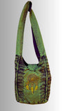 Army Green Slashed Cotton Shoulder Bag with Dream Catcher Design