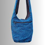 Turquoise Slashed Cotton Shoulder Bag with Flower Design