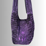 Purple Slashed Cotton Shoulder Bag with Dream Catcher Design