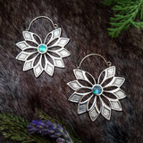 White Brass Flower Star Earrings with Abalone Shell