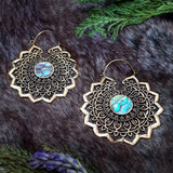 Brass Flower Mandala Earrings with Abalone Shell