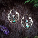 Brass Egyptian Scarab Earrings with Abalone Shell