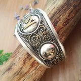 Handmade Tibetan Om White Metal and Brass Torque Bangle