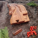 Hand Carved Wooden Horse Trinket Jewellery Puzzle Box