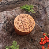 Hand Carved Wooden Trinket Jewellery Puzzle Box Round Celtic Spirals