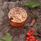 Hand Carved Wooden Trinket Jewellery Puzzle Box Stag Pentagram Pagan