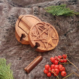 Hand Carved Wooden Trinket Jewellery Puzzle Box Stag Pentagram Pagan Witchcraft
