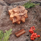 Hand Carved Wooden Green Man Trinket Jewellery Puzzle Box 