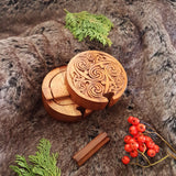 Hand Carved Wooden Trinket Jewellery Puzzle Box Round Celtic Spirals