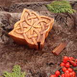 Hand Carved Wooden Trinket Jewellery Puzzle Box, Celtic Square