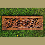 Hand Carved Brown Wooden Viking Norse Runes Panel Wall Hanging