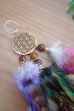Statement Rainbow Feather Flower of Life Earring