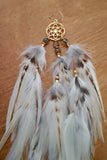 Statement White and Brown Feather Flower of Life Earring