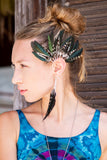 Statement Dark Green Feather Ear Cuff