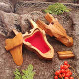 Hand Carved Wooden Trinket Jewellery Puzzle Box, Fantasy Mythical Dragon Head