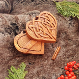 Hand Carved Wooden Trinket Jewellery Puzzle Box, Celtic Love Heart