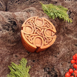 Hand Carved Wooden Trinket Jewellery Puzzle Box, Round Celtic Cross