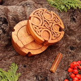 Hand Carved Wooden Trinket Jewellery Puzzle Box, Round Celtic Cross