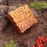 Hand Carved Wooden Trinket Jewellery Puzzle Box, Square Celtic