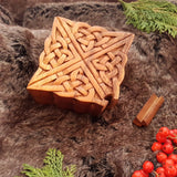 Hand Carved Wooden Trinket Jewellery Puzzle Box, Square Celtic