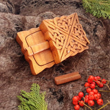 Hand Carved Wooden Trinket Jewellery Puzzle Box, Square Celtic