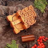 Hand Carved Wooden Trinket Jewellery Puzzle Box, Square Celtic
