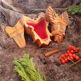 Hand Carved Wooden Trinket Jewellery Puzzle Box, Viking Norse God Odin Head