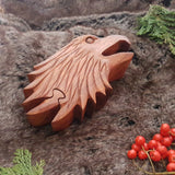 Hand Carved Wooden Trinket Jewellery Puzzle Box, Eagle Head