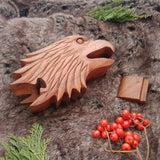 Hand Carved Wooden Trinket Jewellery Puzzle Box, Eagle Head