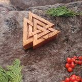 Hand Carved Wooden Trinket Jewellery Puzzle Box, Norse Viking Valknut