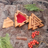 Hand Carved Wooden Trinket Jewellery Puzzle Box, Norse Viking Valknut