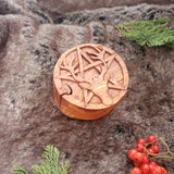 Hand Carved Stag Pentagram Wooden Trinket Jewellery Puzzle Box