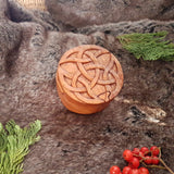 Hand Carved Wooden Trinket Jewellery Puzzle Box, Round Celtic Knotwork