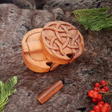 Hand Carved Wooden Trinket Jewellery Puzzle Box, Round Celtic Knotwork