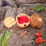 Hand Carved Wooden Trinket Jewellery Puzzle Box, Round Celtic Knotwork