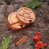 Hand Carved Wooden Pentagram Star Trinket Jewellery Puzzle Box