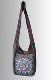 Black Red Heavy Cotton Shoulder Bag with Screen Printed Mandala