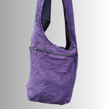 Purple Slashed Cotton Shoulder Bag with Flower Design
