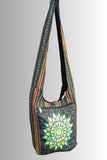 Dark Green Heavy Cotton Shoulder Bag with Screen Printed Mandala