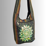 Dark Green Heavy Cotton Shoulder Bag with Screen Printed Mandala