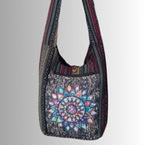 Black Red Heavy Cotton Shoulder Bag with Screen Printed Mandala