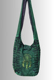 Dark Green Slashed Cotton Shoulder Bag with Dream Catcher Design