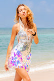 Ice Ice Baby White Blue Sequin Party Dress
