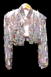 Silver Holographic Sequin Festival Bolero Jacket