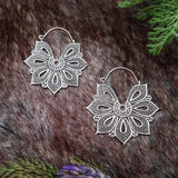 White Brass Dotty Flower Drop Earrings
