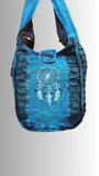 Turquoise and Black Slashed Cotton Shoulder Bag with Dream Catcher Design