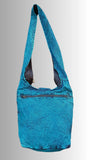 Turquoise and Black Slashed Cotton Shoulder Bag with Dream Catcher Design